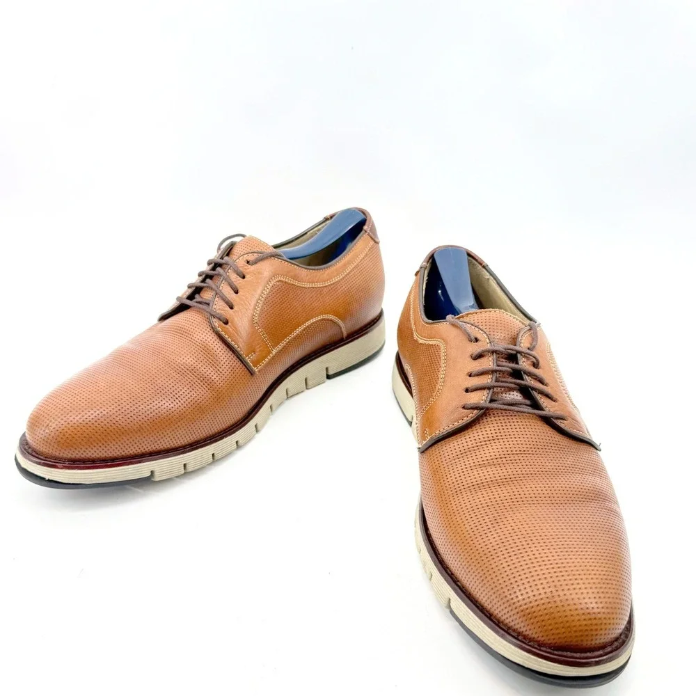 Johnston & Murphy J&M 1850 Derby Shoes Mens 10.5 Tan Brown Perforated Leather